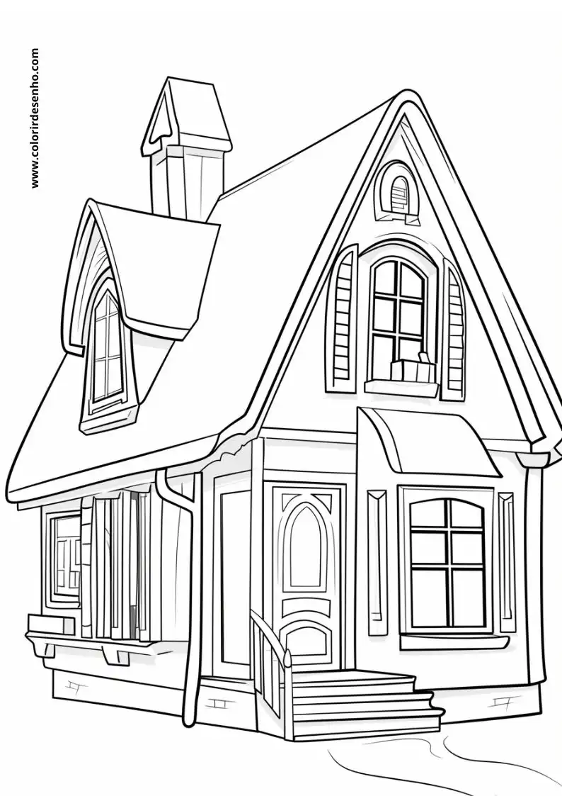 house with a chimney and arched windows