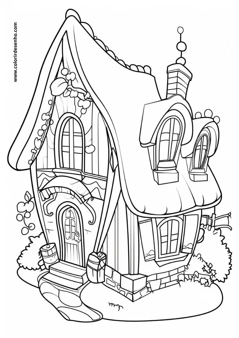 house with a pointed roof and chimney stands alone on a grassy patch