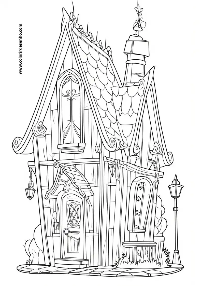 house with pointed roof and decorative elements standing alone