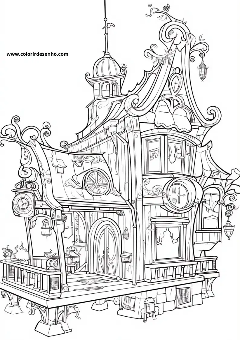 house with whimsical architecture and decorative elements