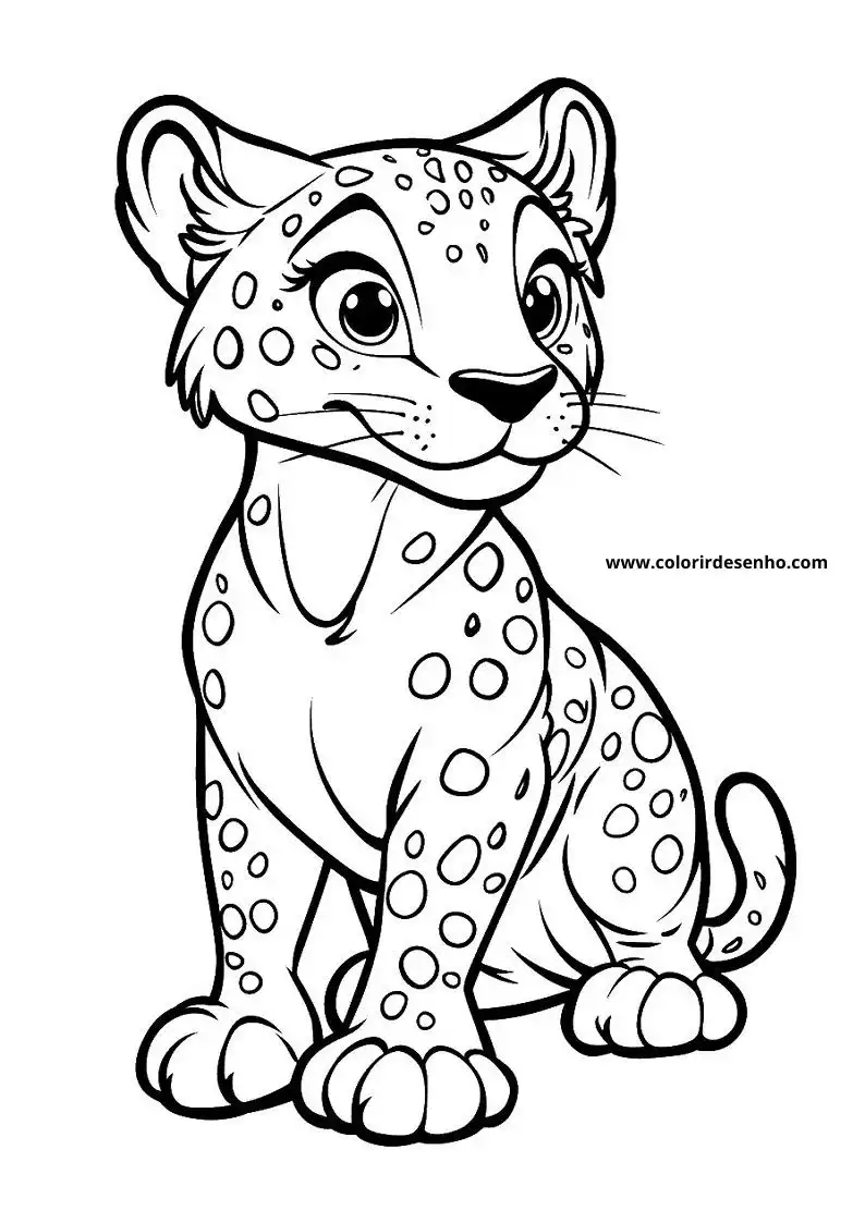 jaguar cub seated upright on all fours with big eyes and spots on body