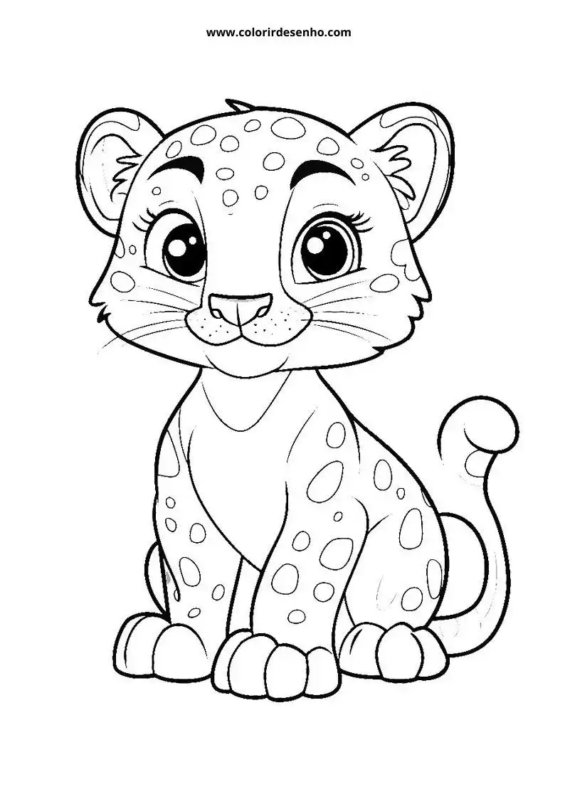 jaguar cub sitting upright on all fours with large eyes and spots on body
