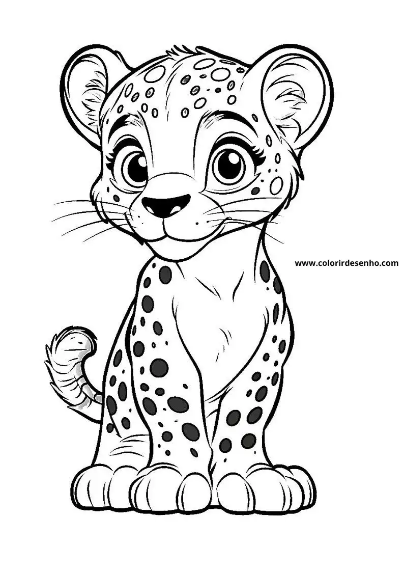 jaguar cub sitting upright with big eyes and spots on body