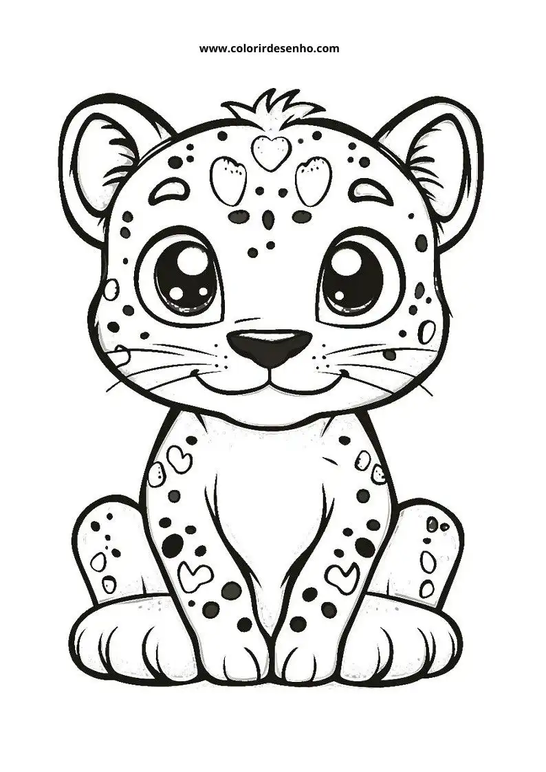 jaguar cub sitting upright with large eyes and spots on body tail curled up