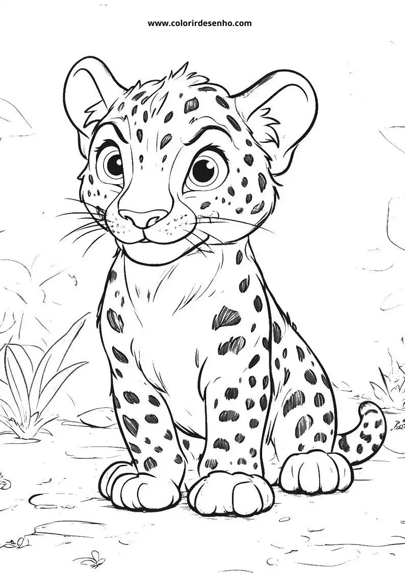 jaguar cub standing alertly on all fours with big eyes and spots on body