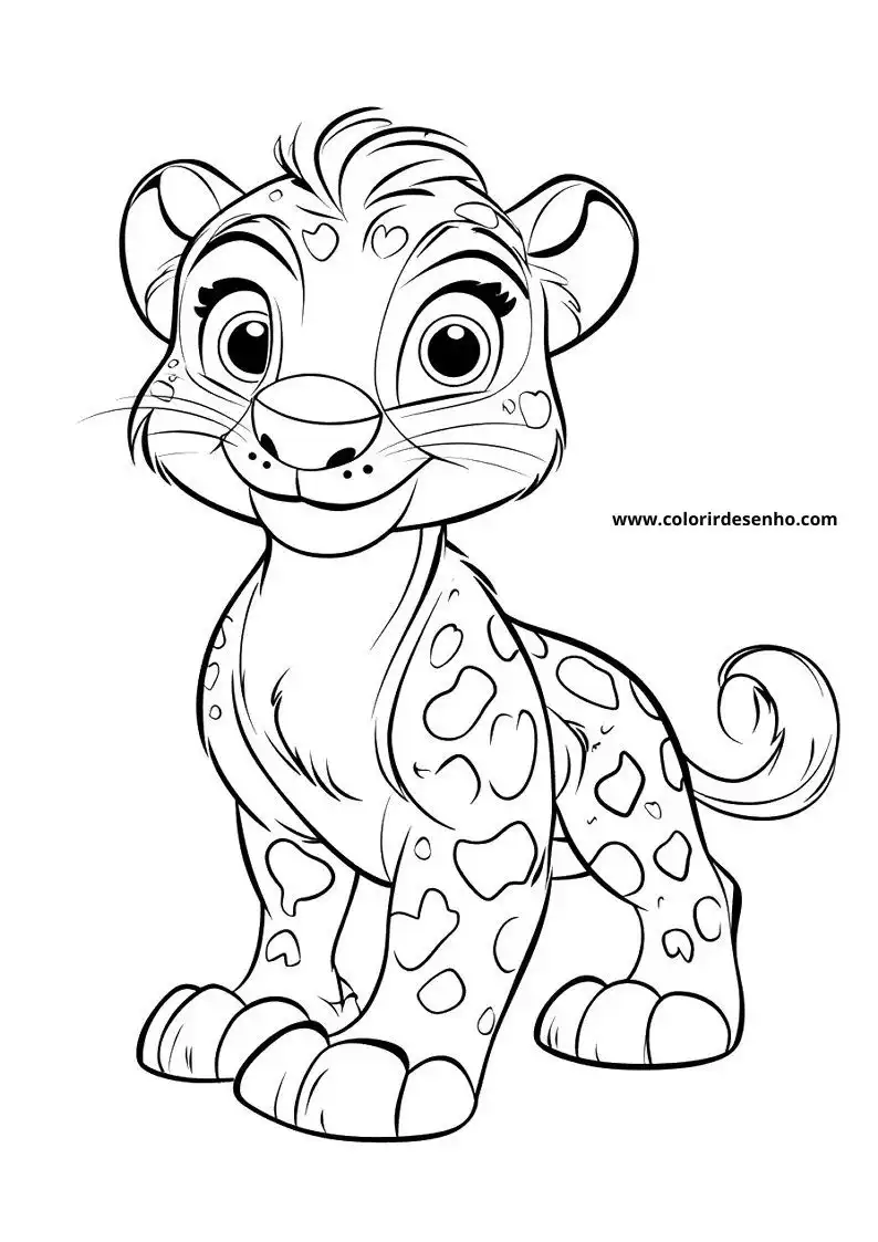 jaguar cub standing upright smiling heart shaped spots on body and face tail curled