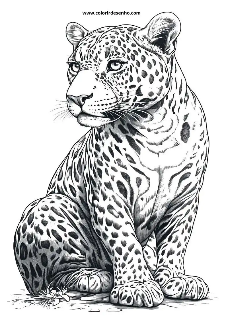 jaguar seated upright on rocky terrain eyes focused ahead spots detailed clearly against