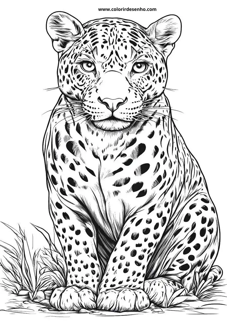 jaguar sitting on grass looking alert