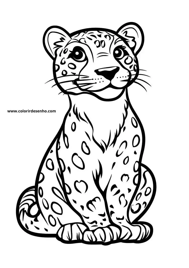 jaguar sitting on ground spotted fur small tail wide eyes smiling mouth