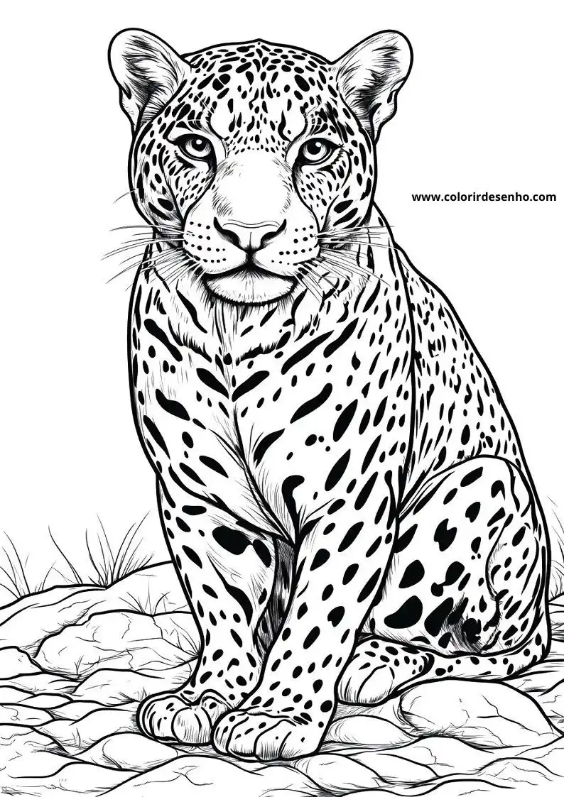 jaguar sitting on rock in grassy field