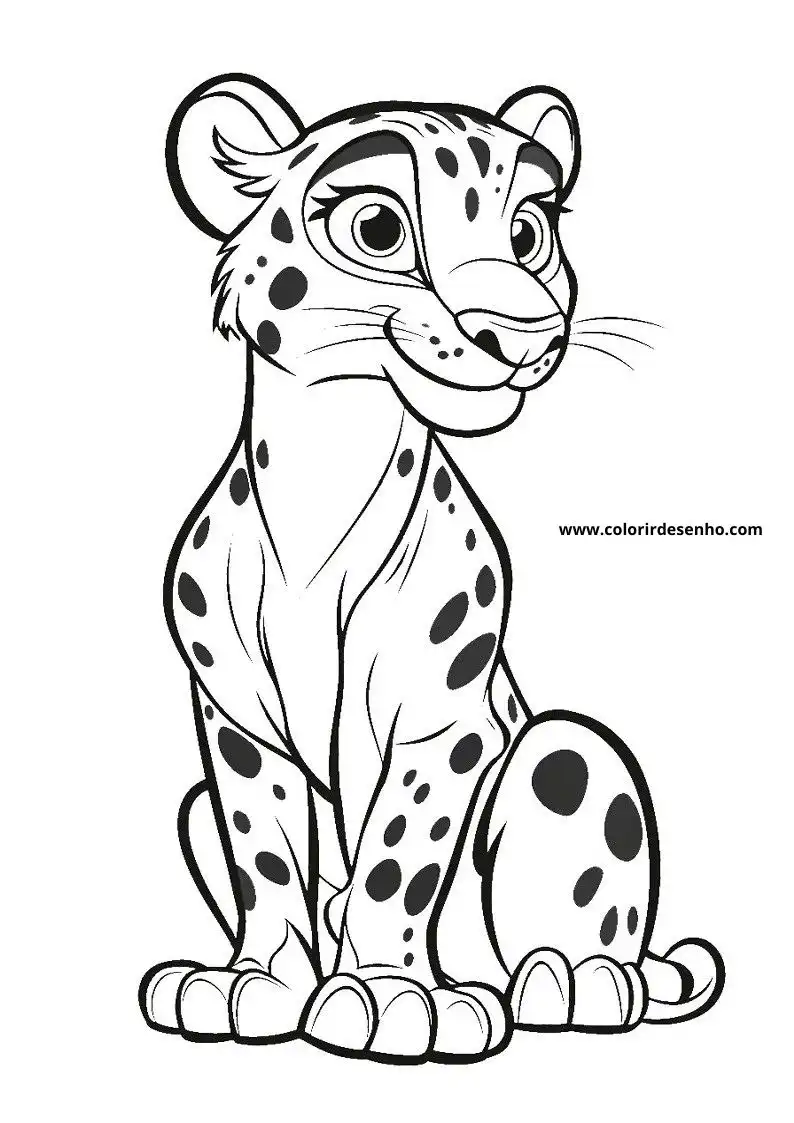 jaguar sitting upright with spotted fur and alert expression in a simple style