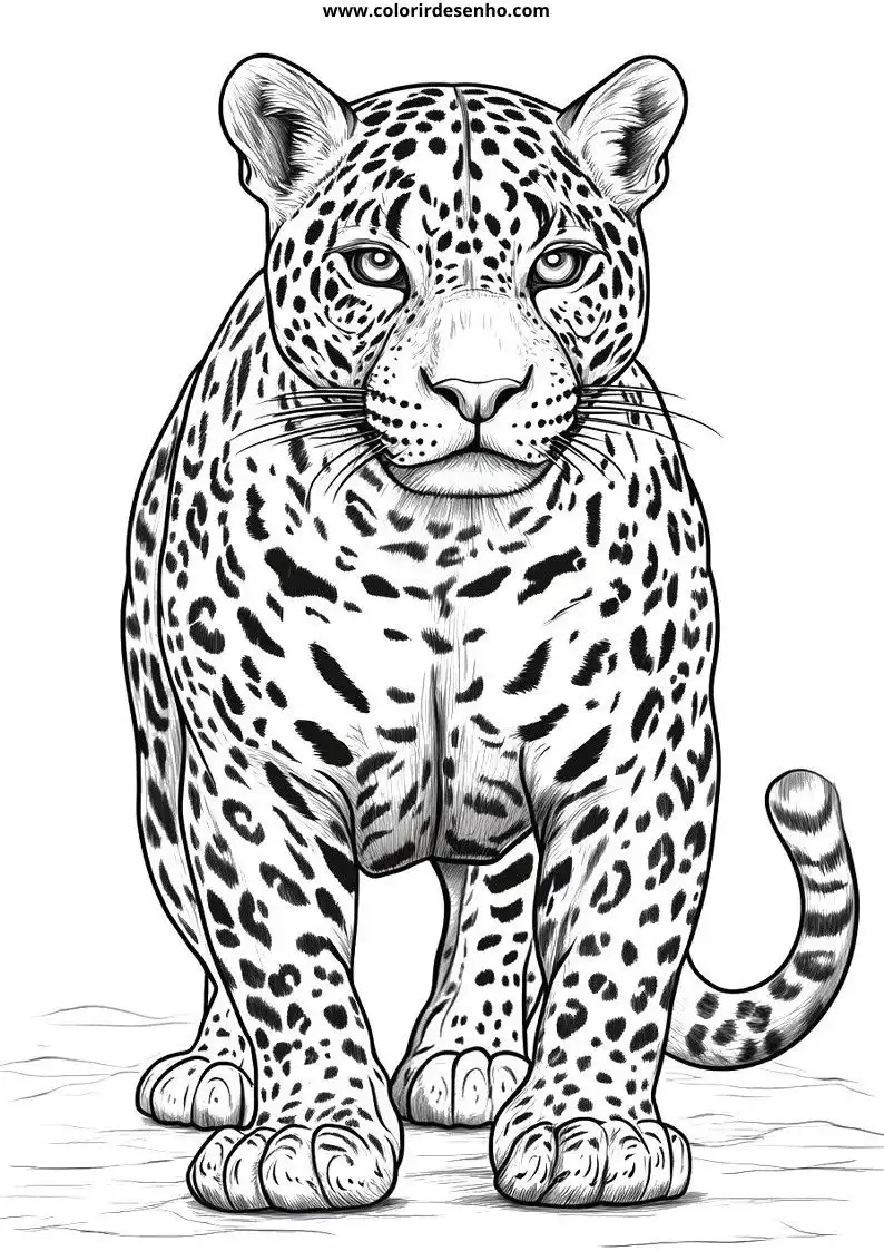 jaguar standing alert with spotted fur looking forward