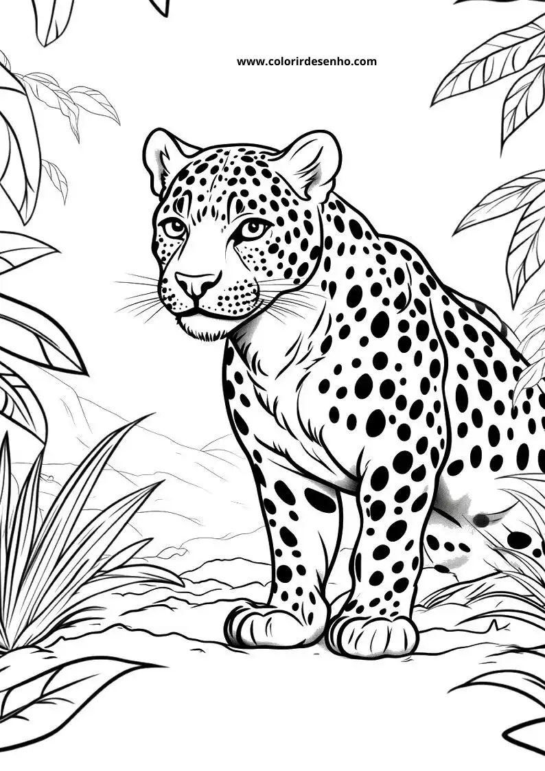 jaguar standing alertly in jungle setting