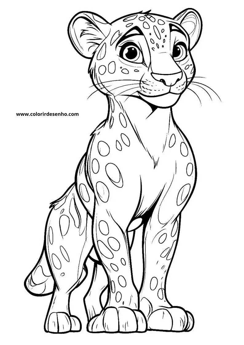 jaguar standing alertly with spotted fur and small ears looking forward