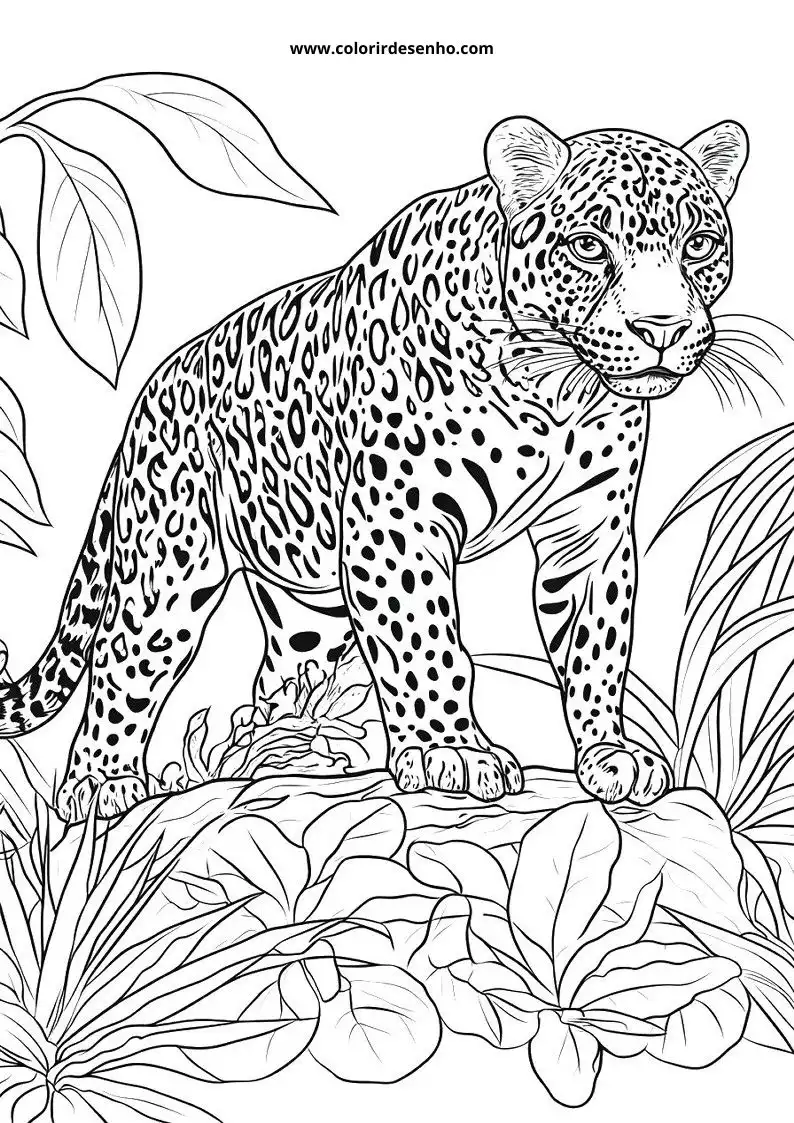 jaguar standing on a rock in a jungle setting