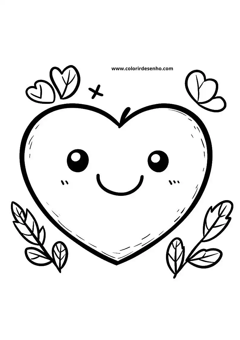 kawaii heart smiling with small leafy branches