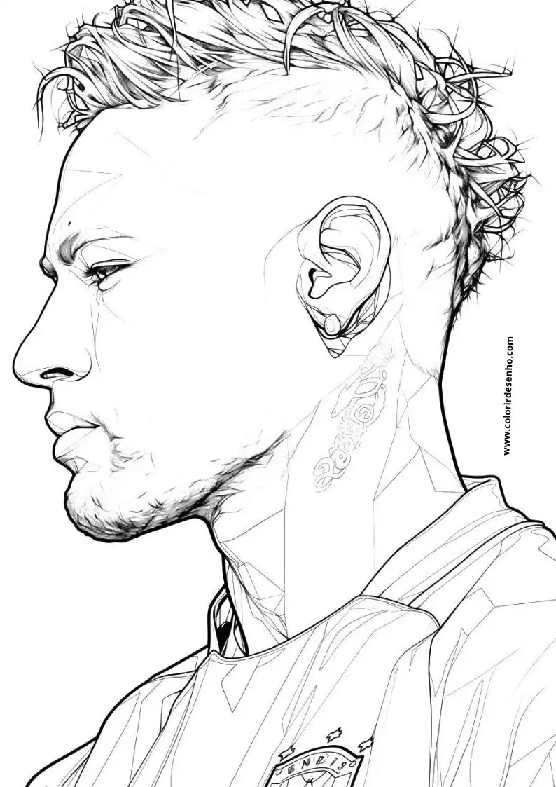 neymar looking away from camera wearing jersey side view tattoo visible on neck