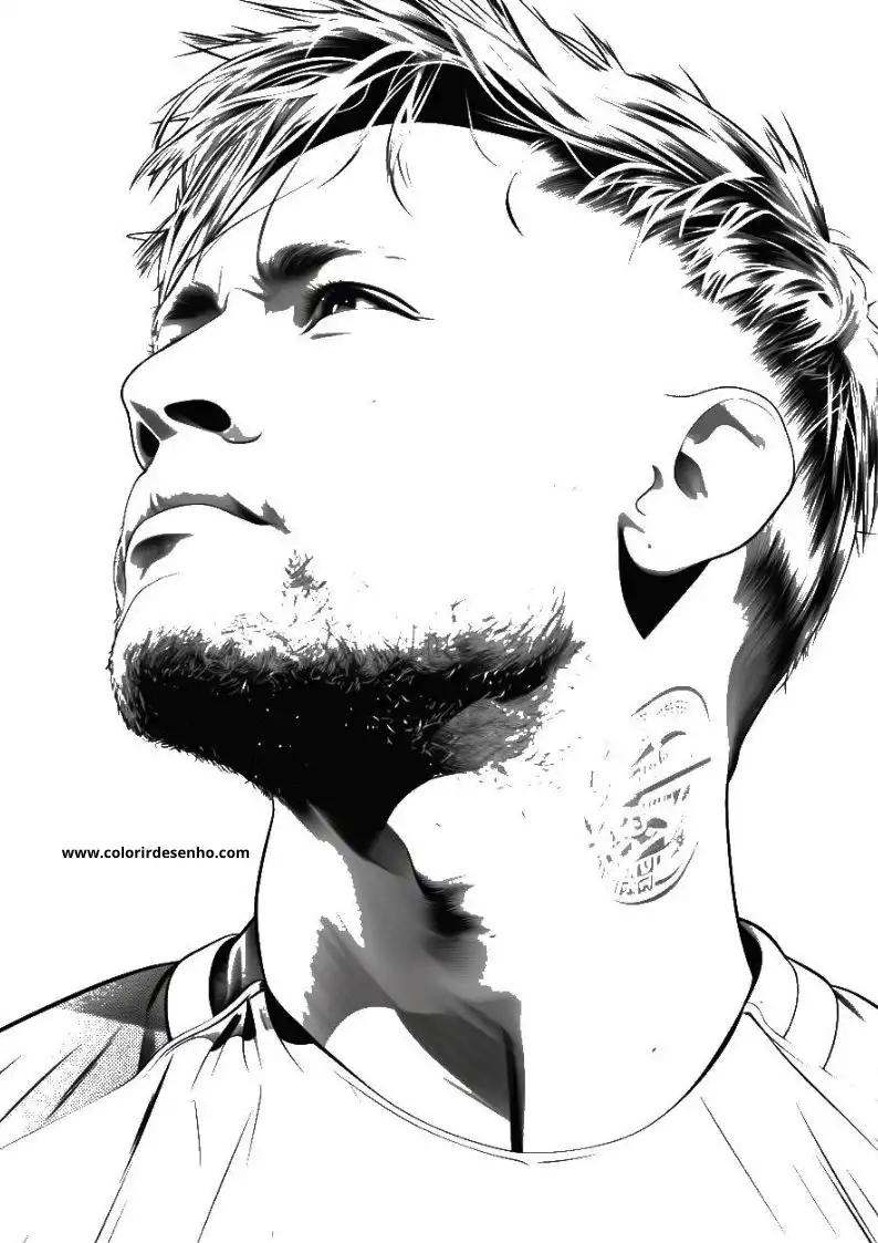 neymar looking up wearing jersey short hair beard tattoo on neck