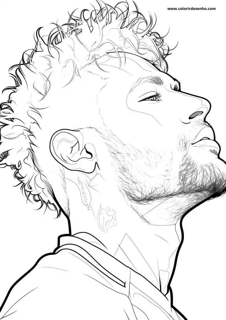 neymar looking up with curly hair and neck tattoo