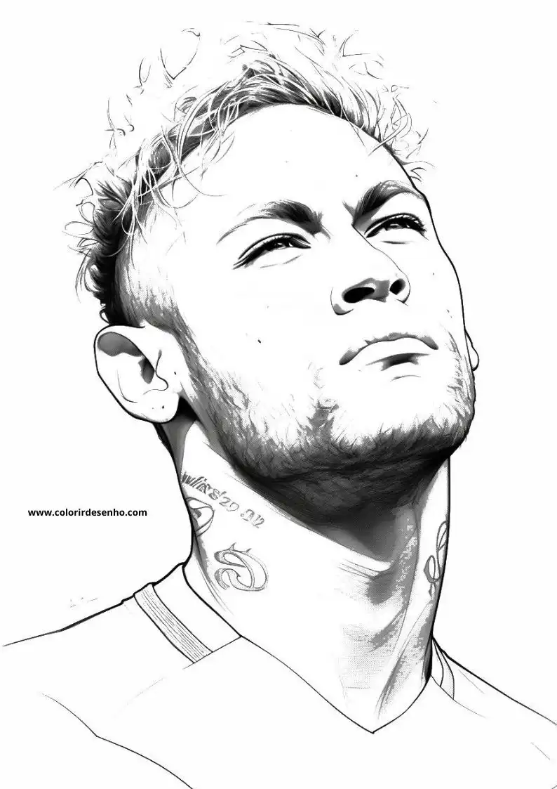 neymar looking up with short hair and a tattoo on his neck