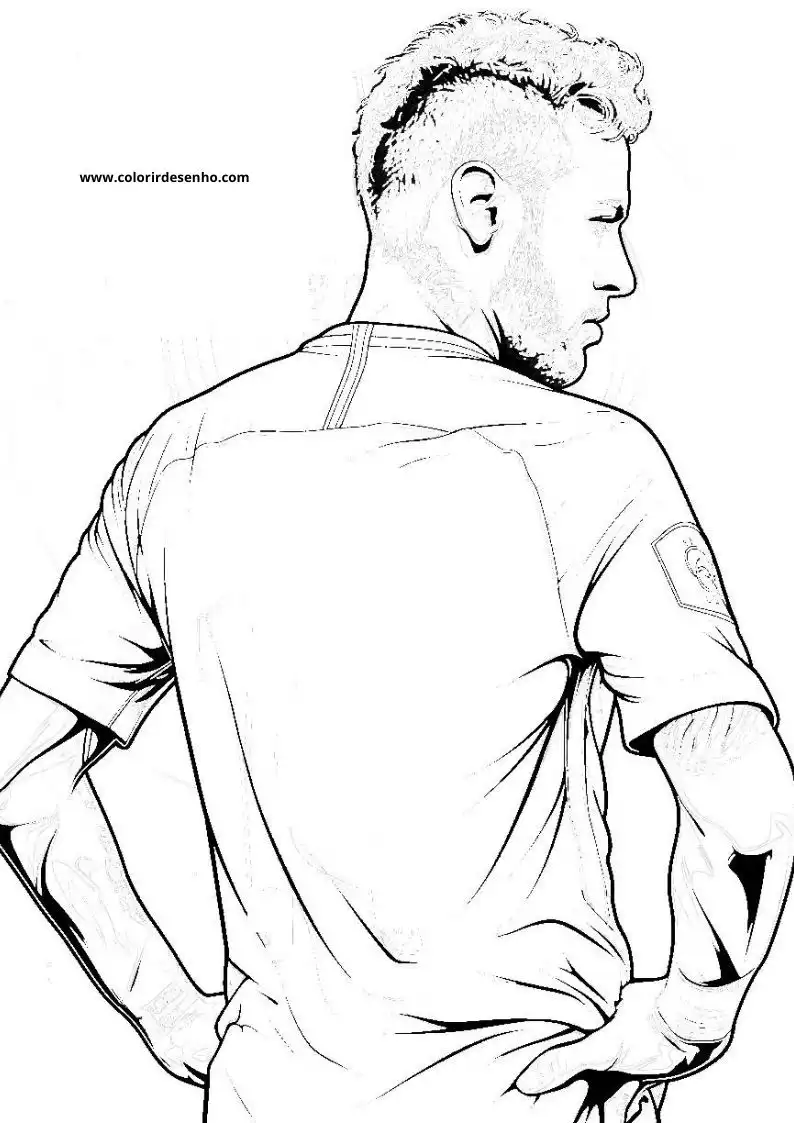 neymar standing back view wearing jersey and shorts