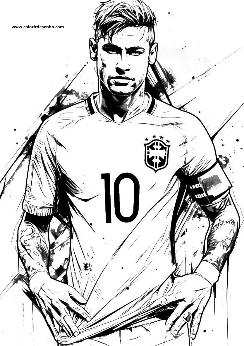 neymar standing in a soccer jersey holding a book