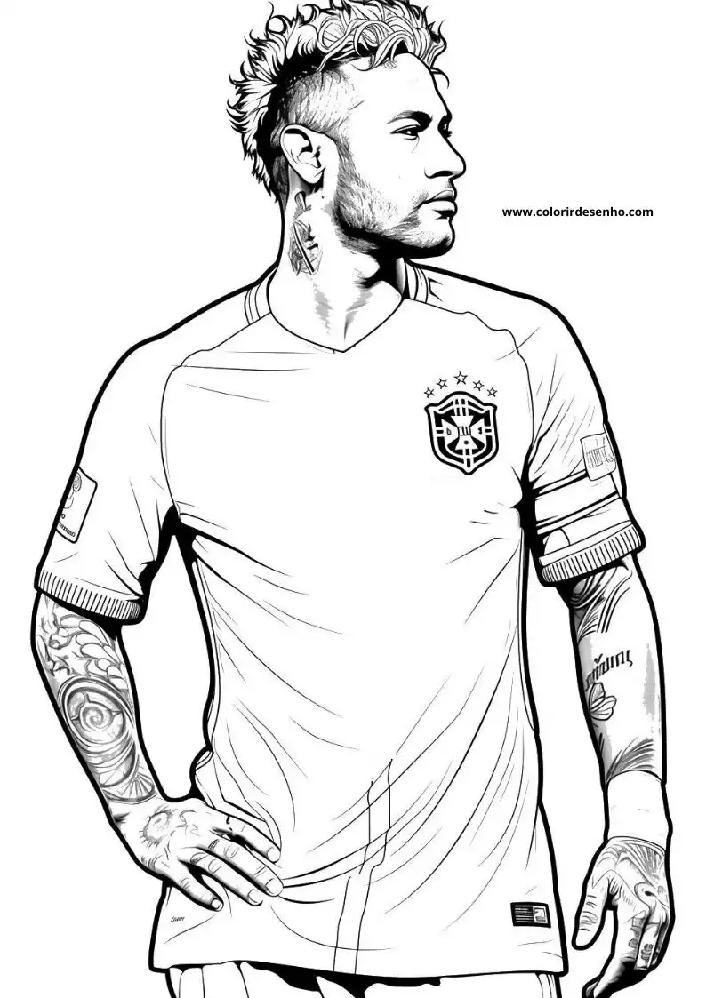 neymar standing with hands on hips wearing jersey and shorts