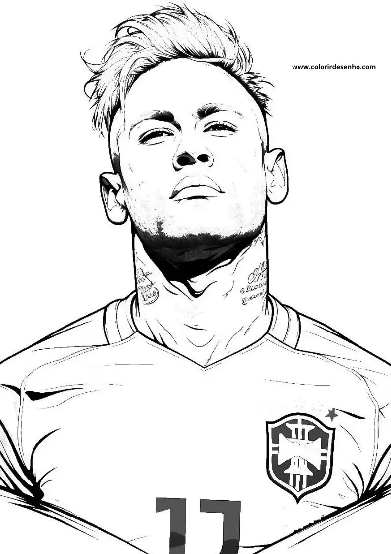 neymar wearing jersey with number 17 and club crest looking upwards