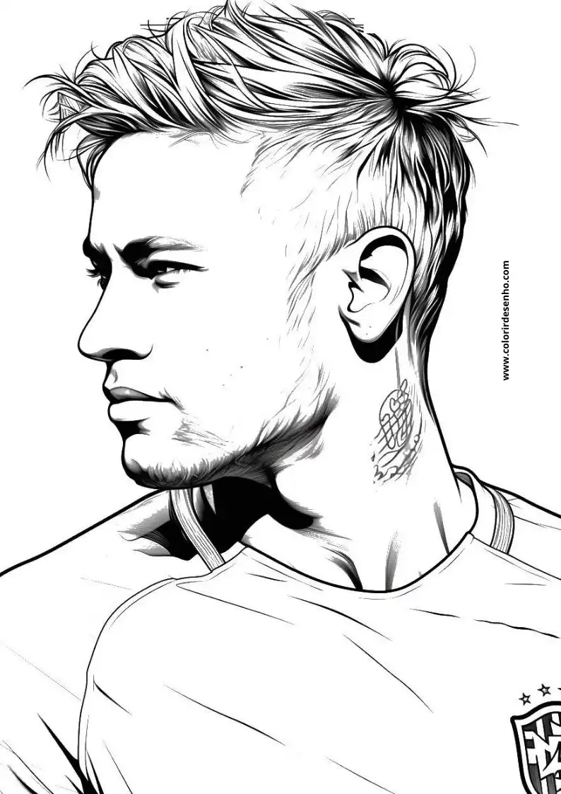 neymar with short hair and beard wearing a t shirt with a star emblem