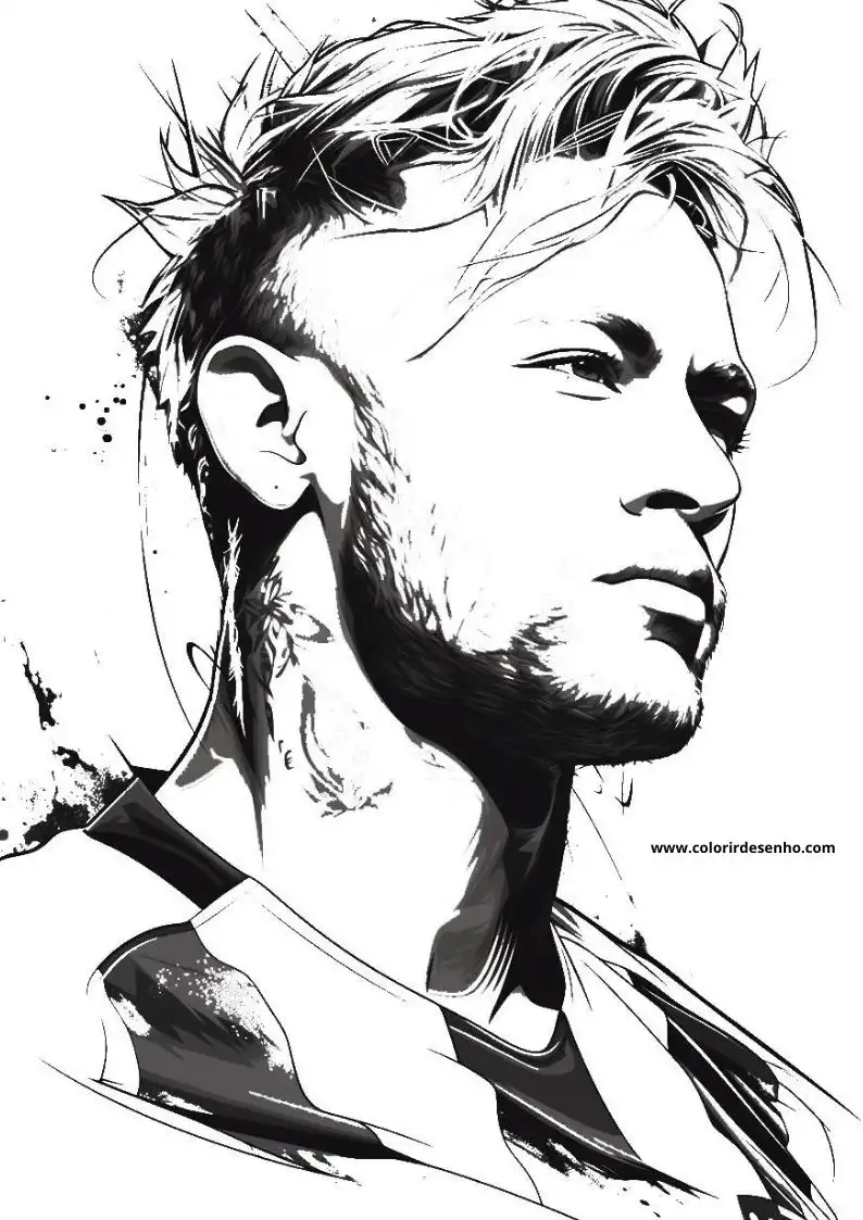 neymar with spiked hair looking to the side in black and white