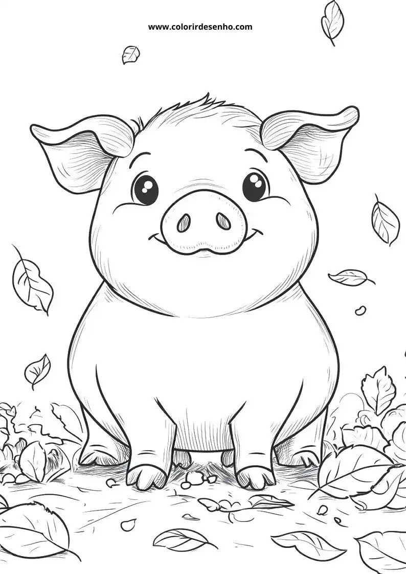 pig smiling in a leafy garden