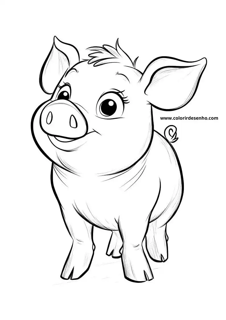 pig smiling wearing heart on ear standing in grassy field
