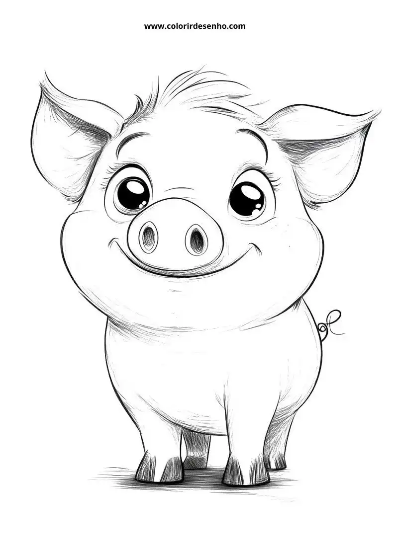 pig smiling with big eyes standing upright on farm setting