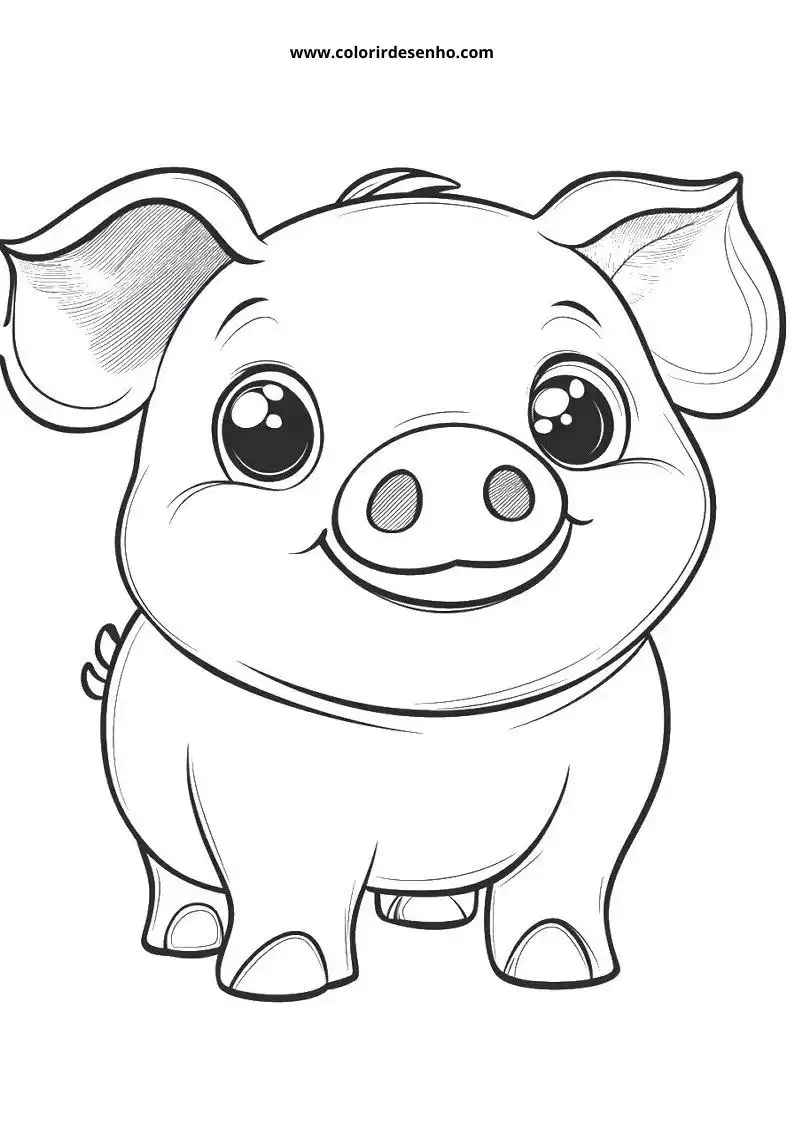 pig smiling with small curly tail visible in farm setting