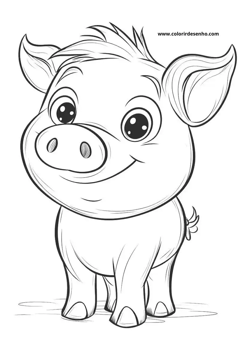 pig standing happily in field wearing no clothes