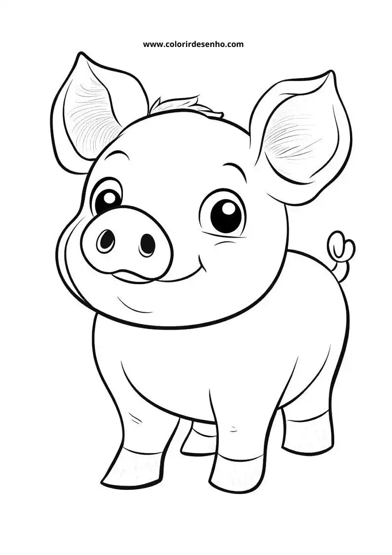 pig standing upright smiling waving hand wearing no clothes in farm setting