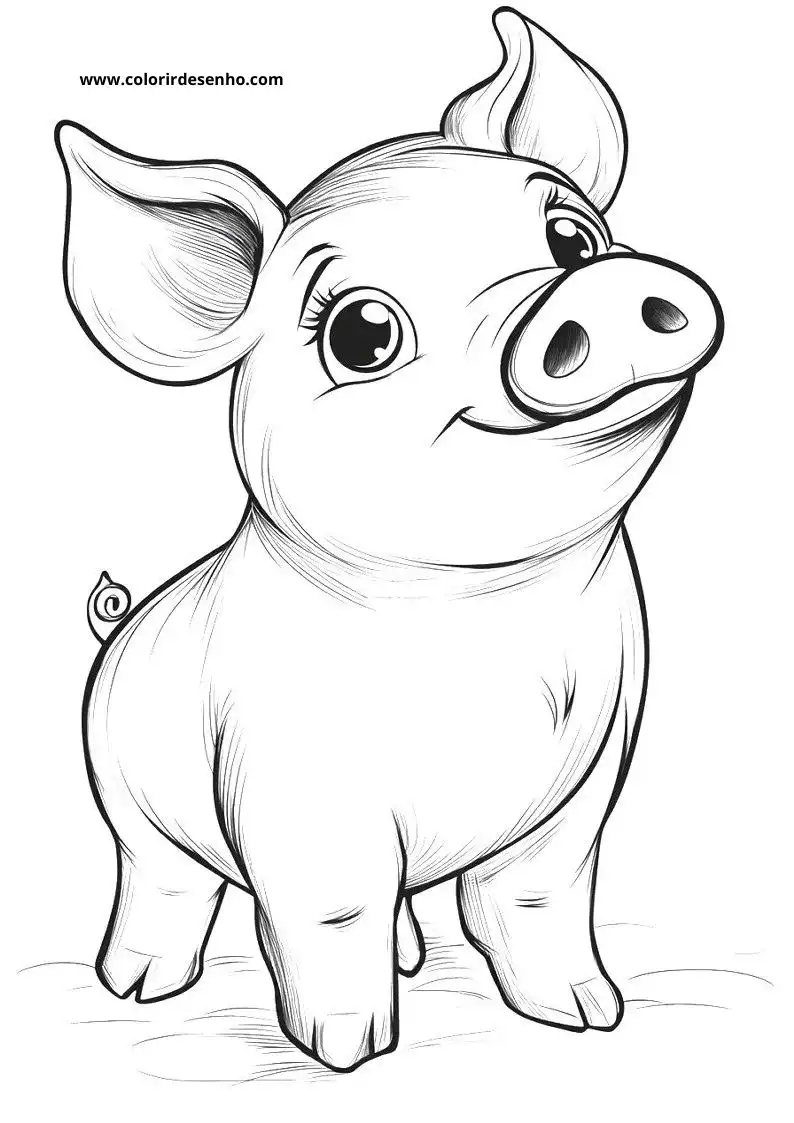 pig standing upright smiling wearing a small tail in a simple grassy field setting