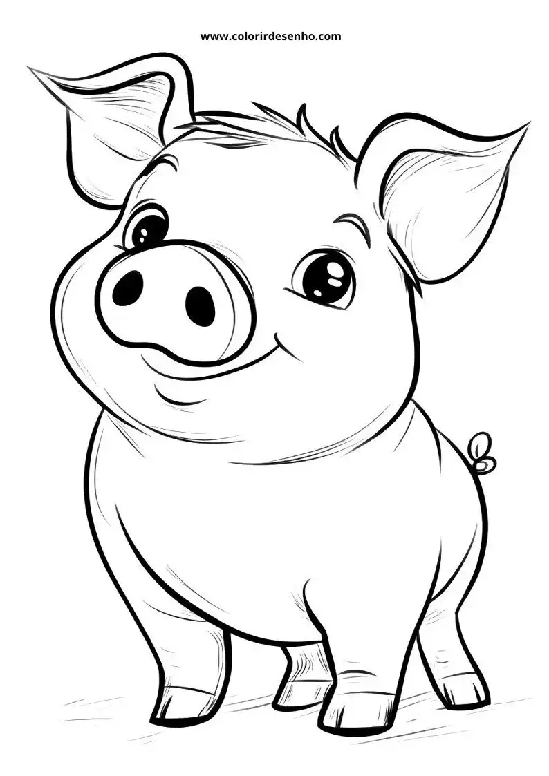 pig standing upright with big eyes and small nose wearing no clothes