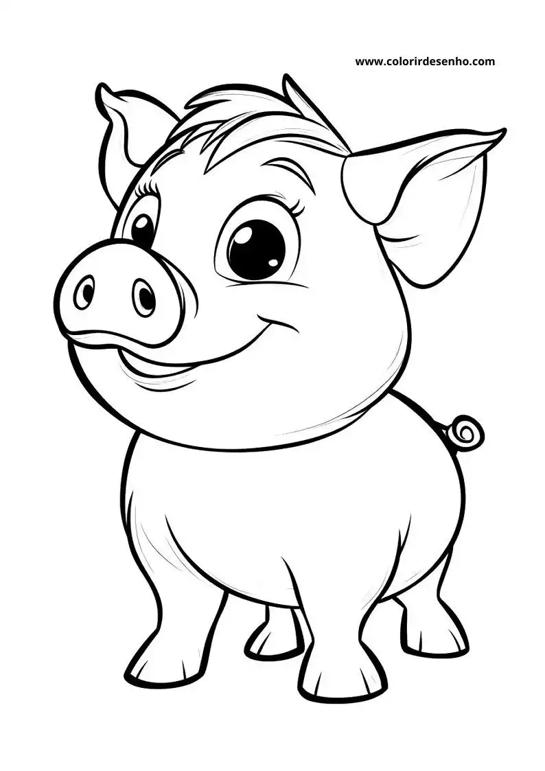 pig standing upright with big eyes smiling happily in farm setting