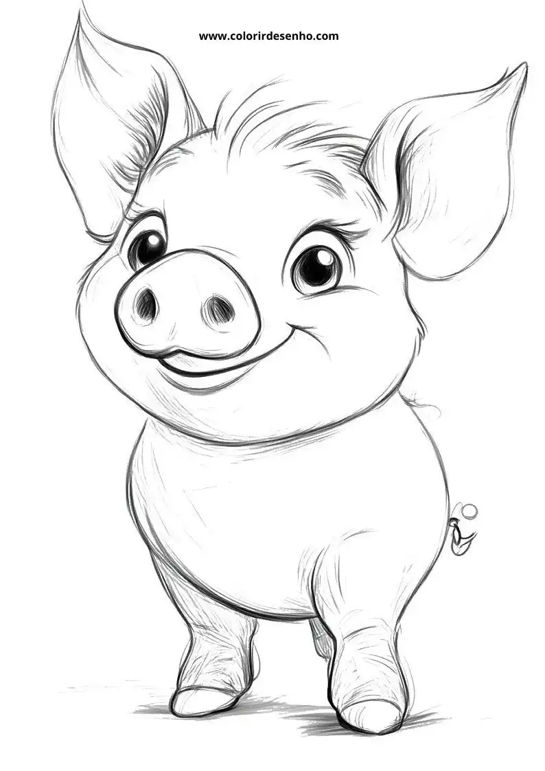 pig with big eyes and a happy smile wearing no clothes standing upright