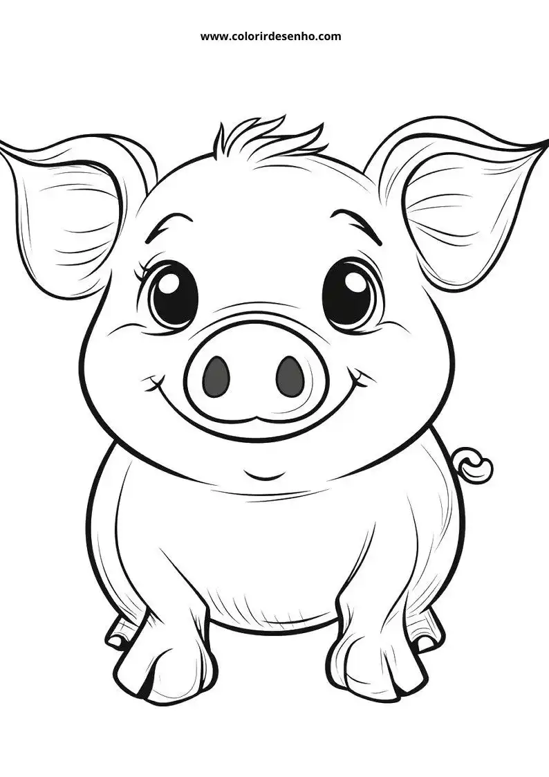 pig with big eyes and curly tail standing up