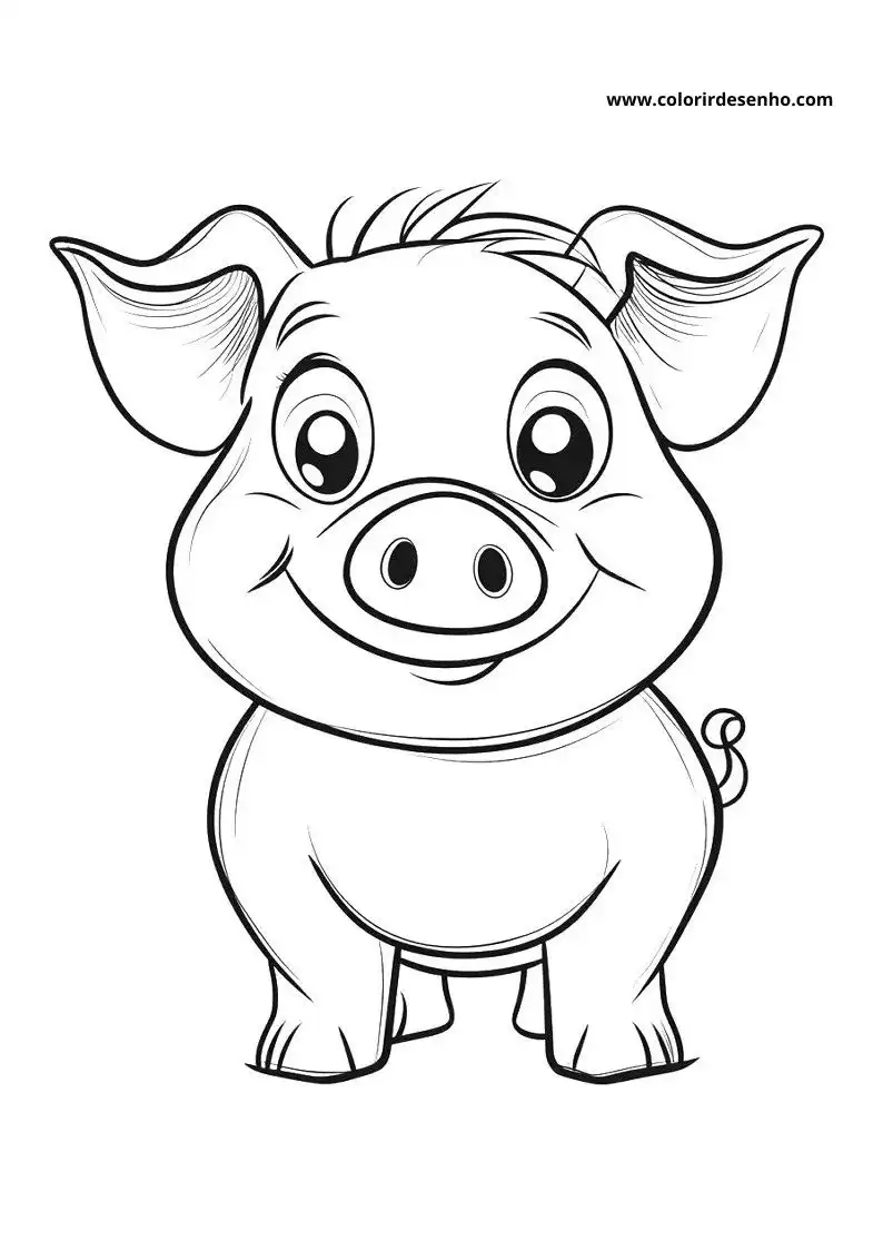 pig with big eyes and small mouth standing upright wearing no clothes in farm