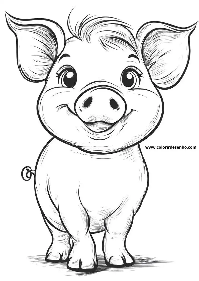 pig with big eyes and smiling face wearing no clothes standing straight
