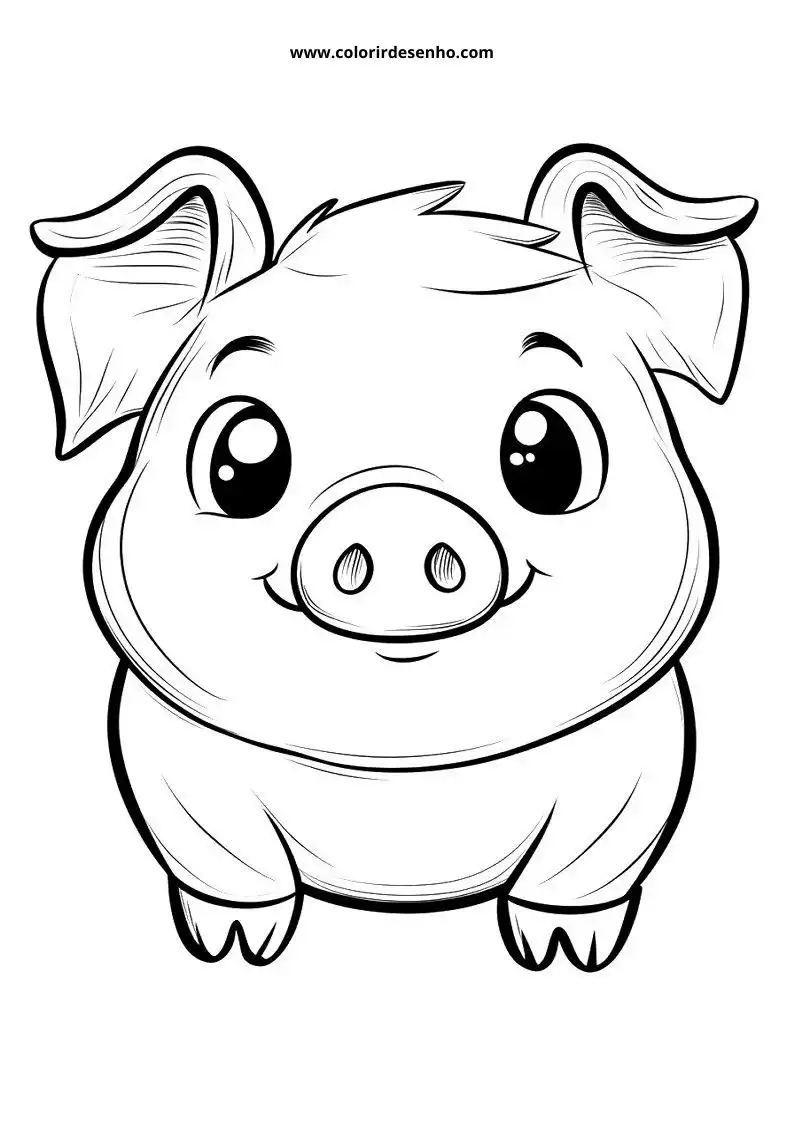 pig with big eyes and wide smile wearing no clothes on plain background