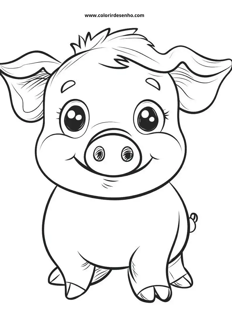 pig with big eyes smiling happily standing upright