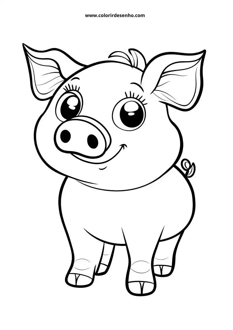 pig with big eyes smiling standing upright on grassy ground