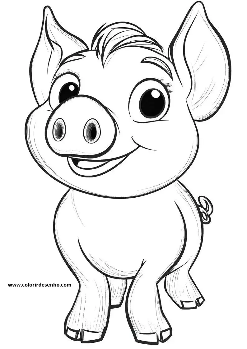 pig with curly mane and flower on ear standing upright smiling