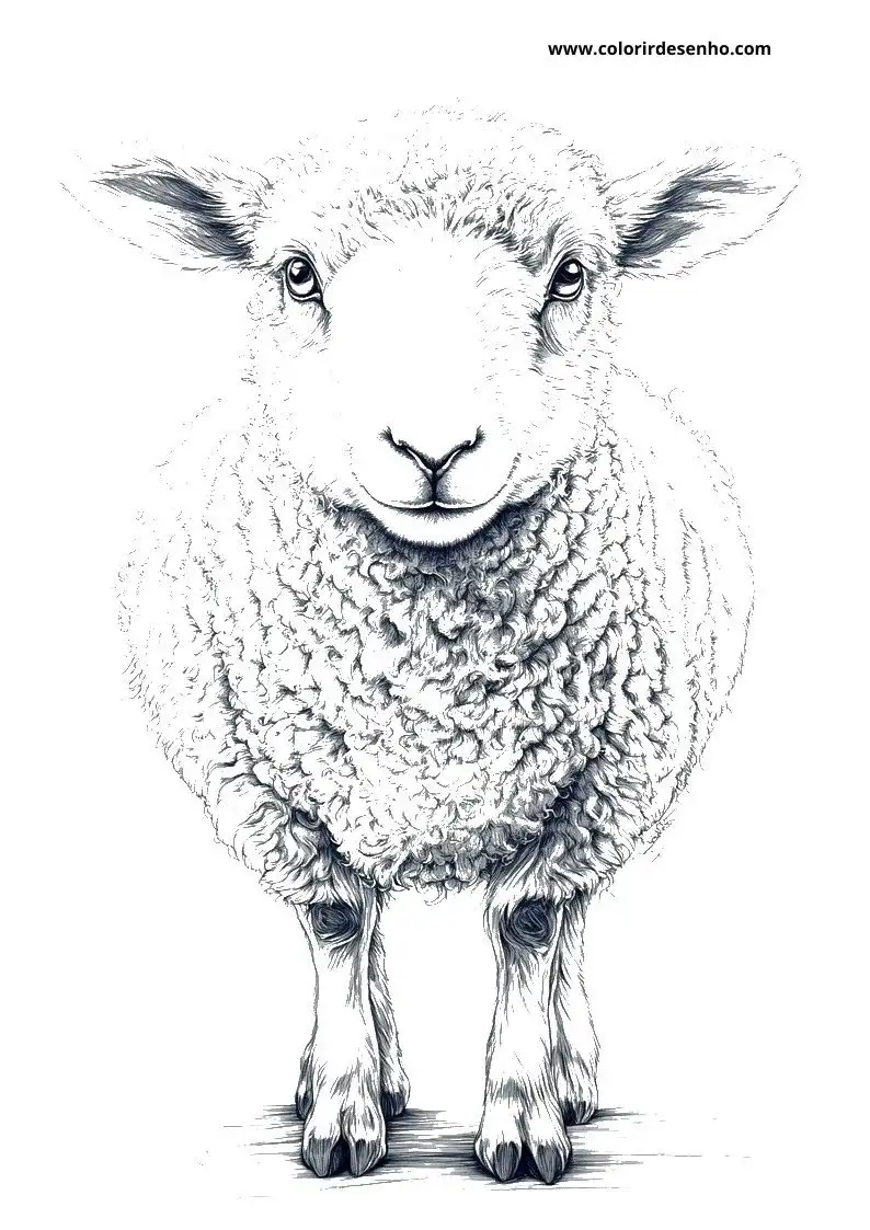 sheep standing alertly with fluffy wool wide eyes and curved horns facing viewer