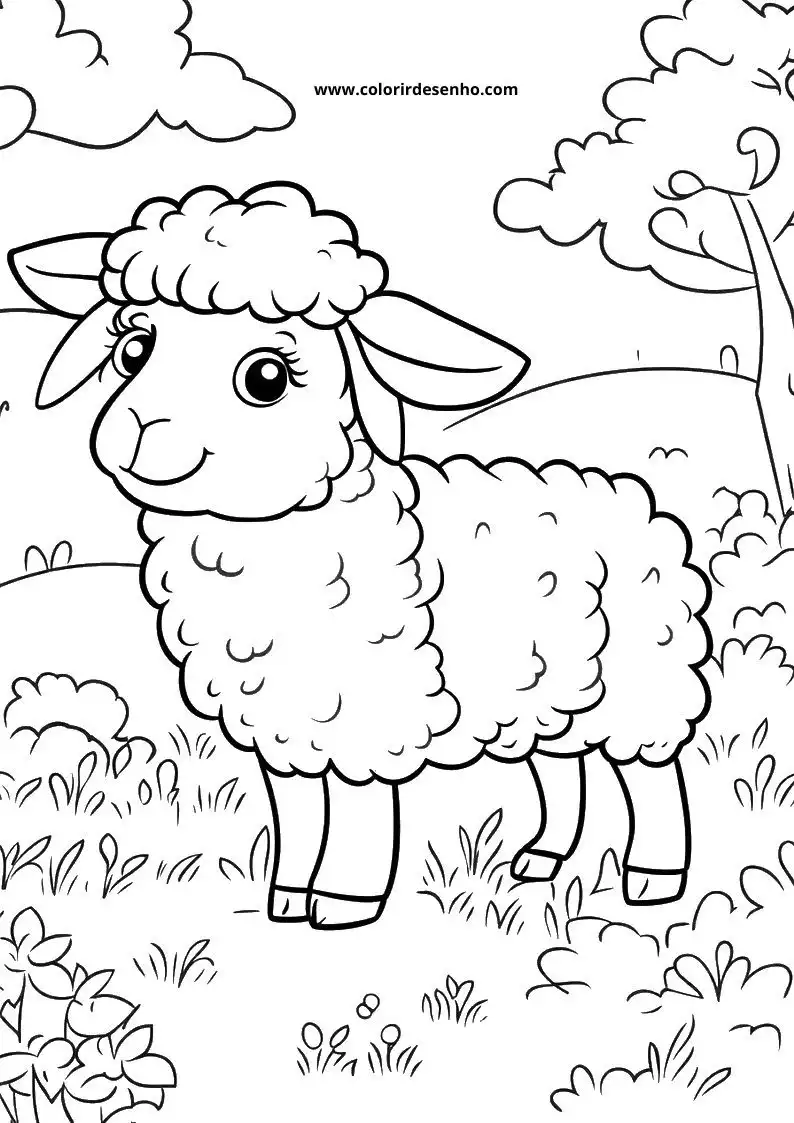 sheep standing in a grassy field with trees and clouds in the background