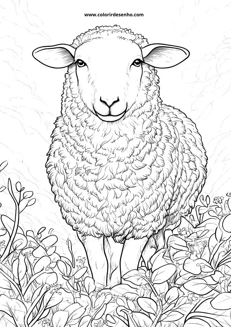 sheep standing in grass and flowers